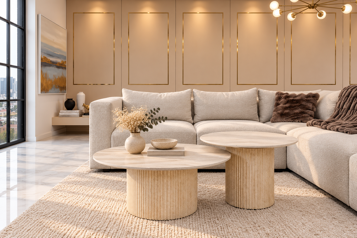 Table Basse Minali Effet Travertin