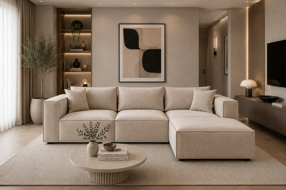 Canapé Elégance Velours Modulable 3+1 Pouf