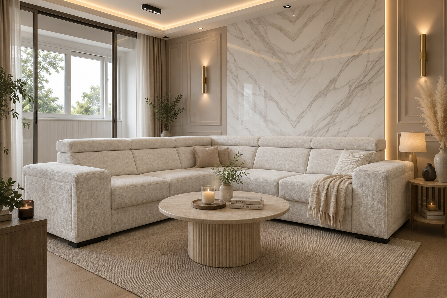 Canapé Karola Convertible Tissu Marbella Crème