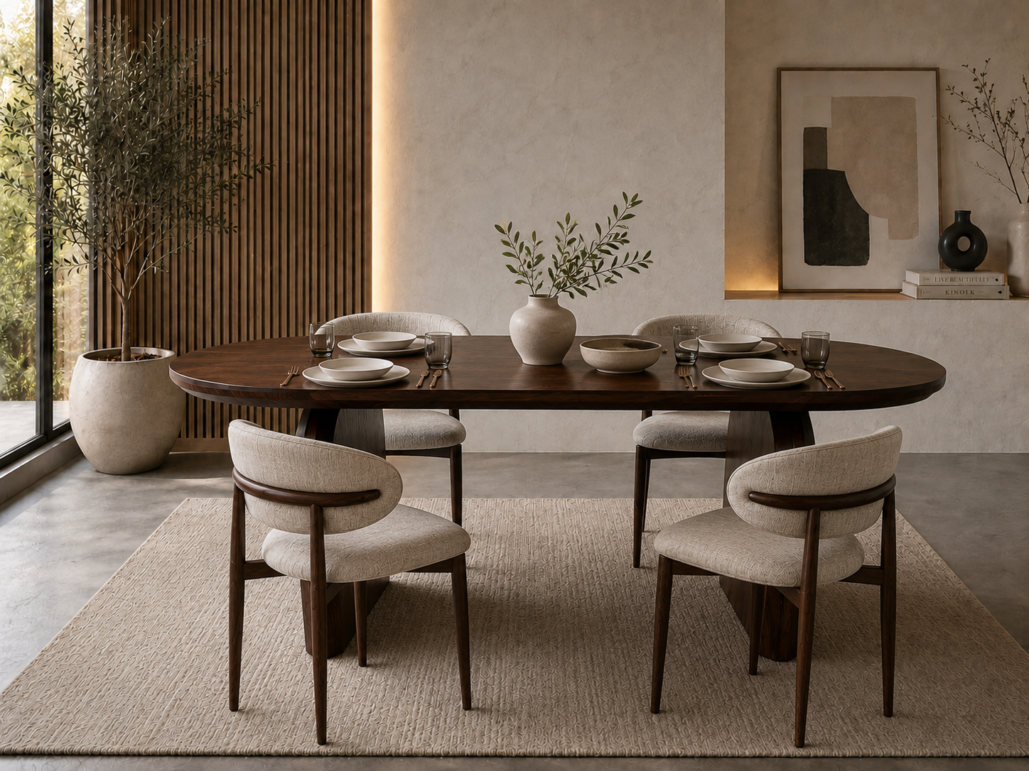Table à manger SOPHIA céramique bois noyer