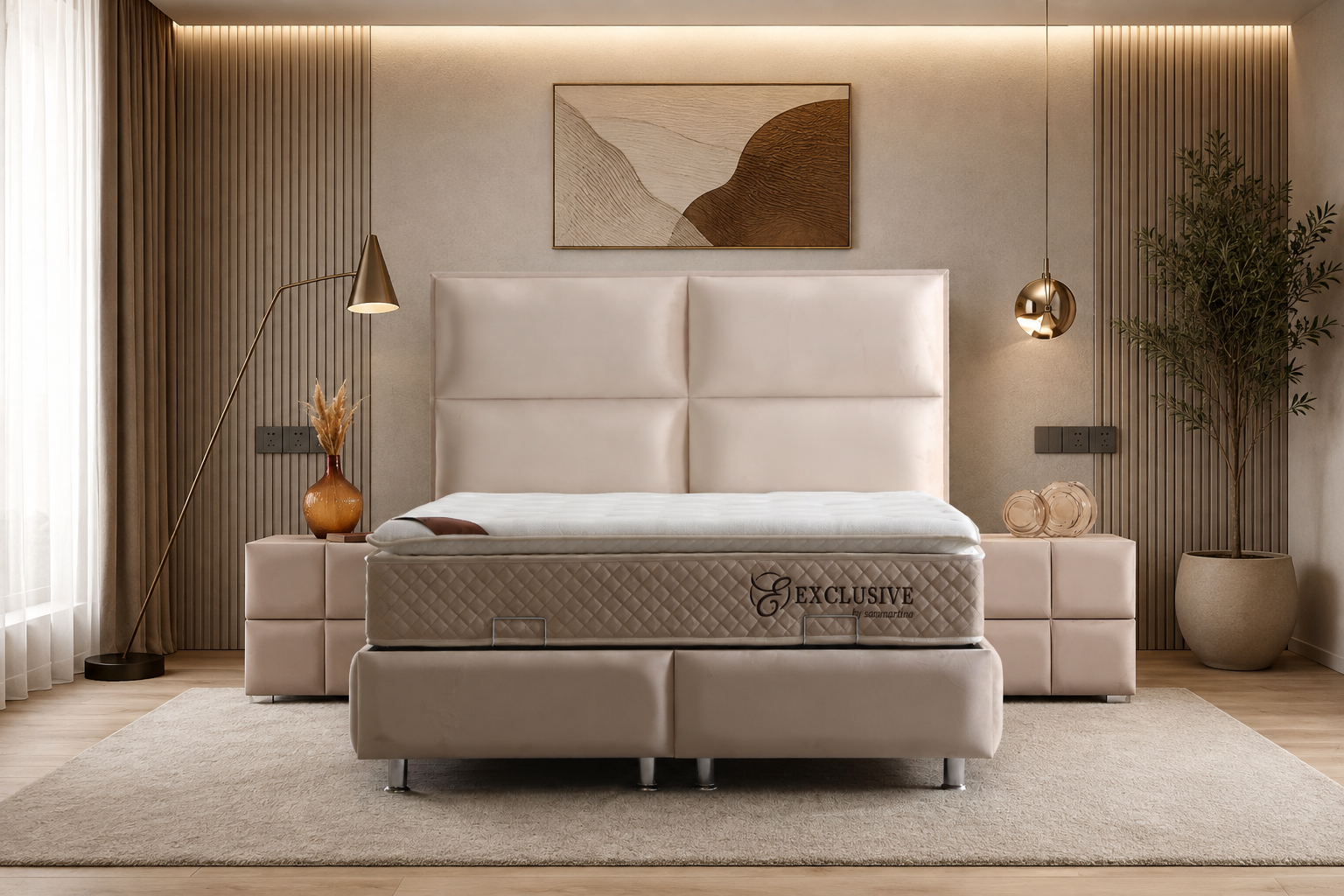 Lit Coffre SIDNEY BEIGE - Velours