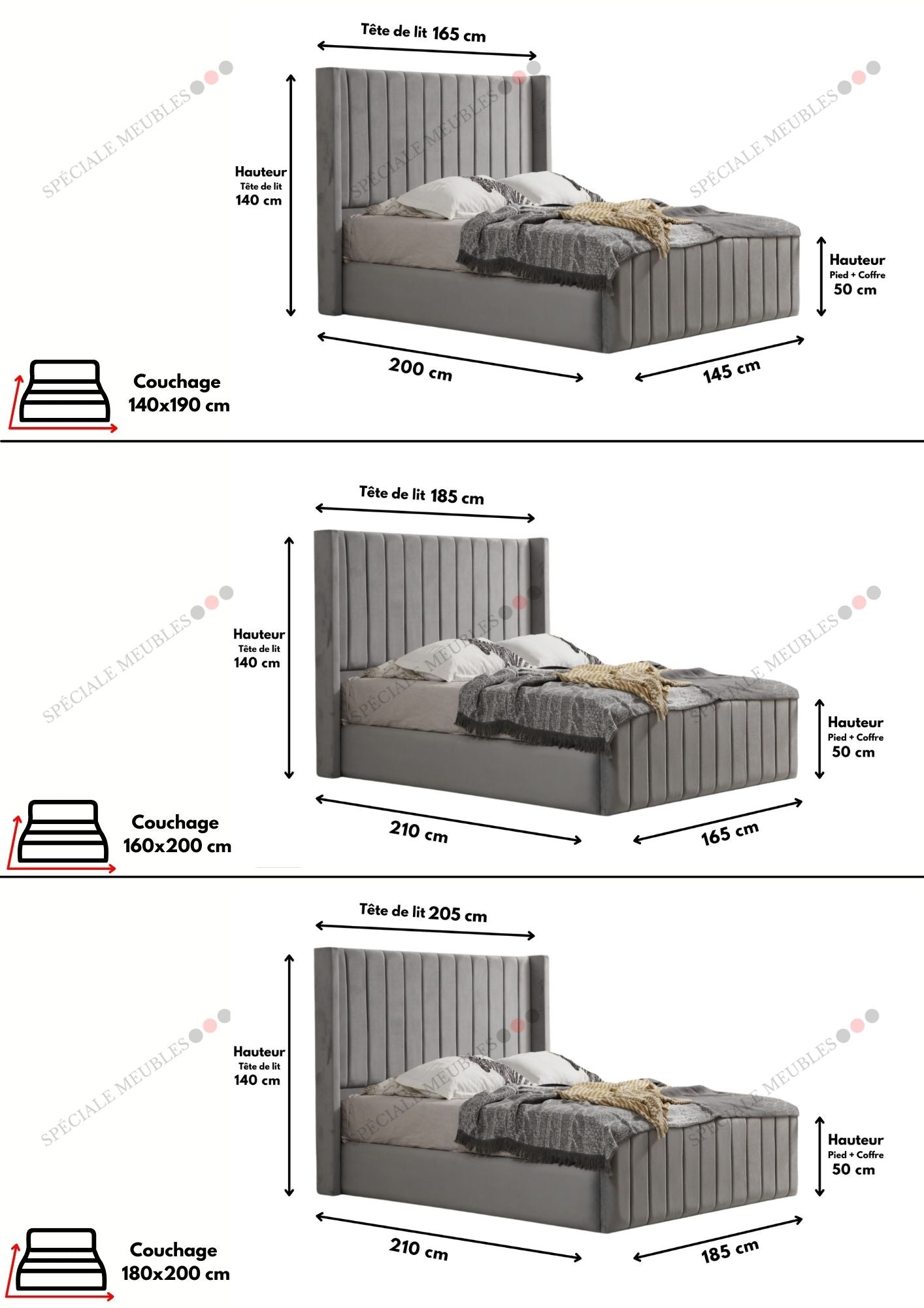 Cadre De Lit TOKYO GRIS - Velours