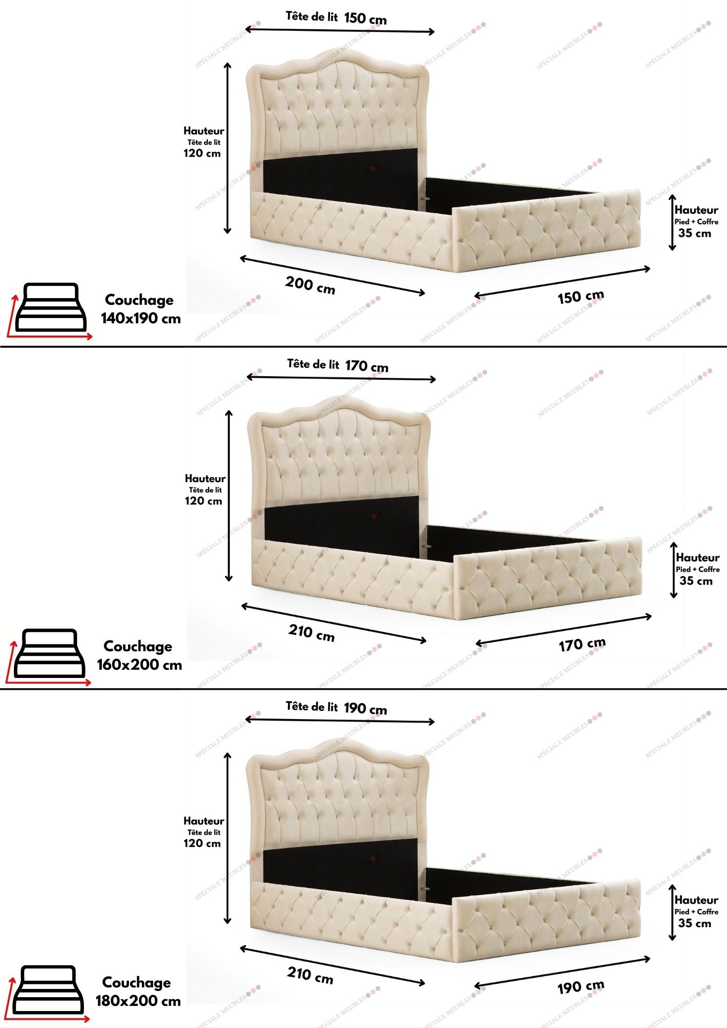 Cadre De Lit VENISE BLANC CASSE - Velours captionné strass