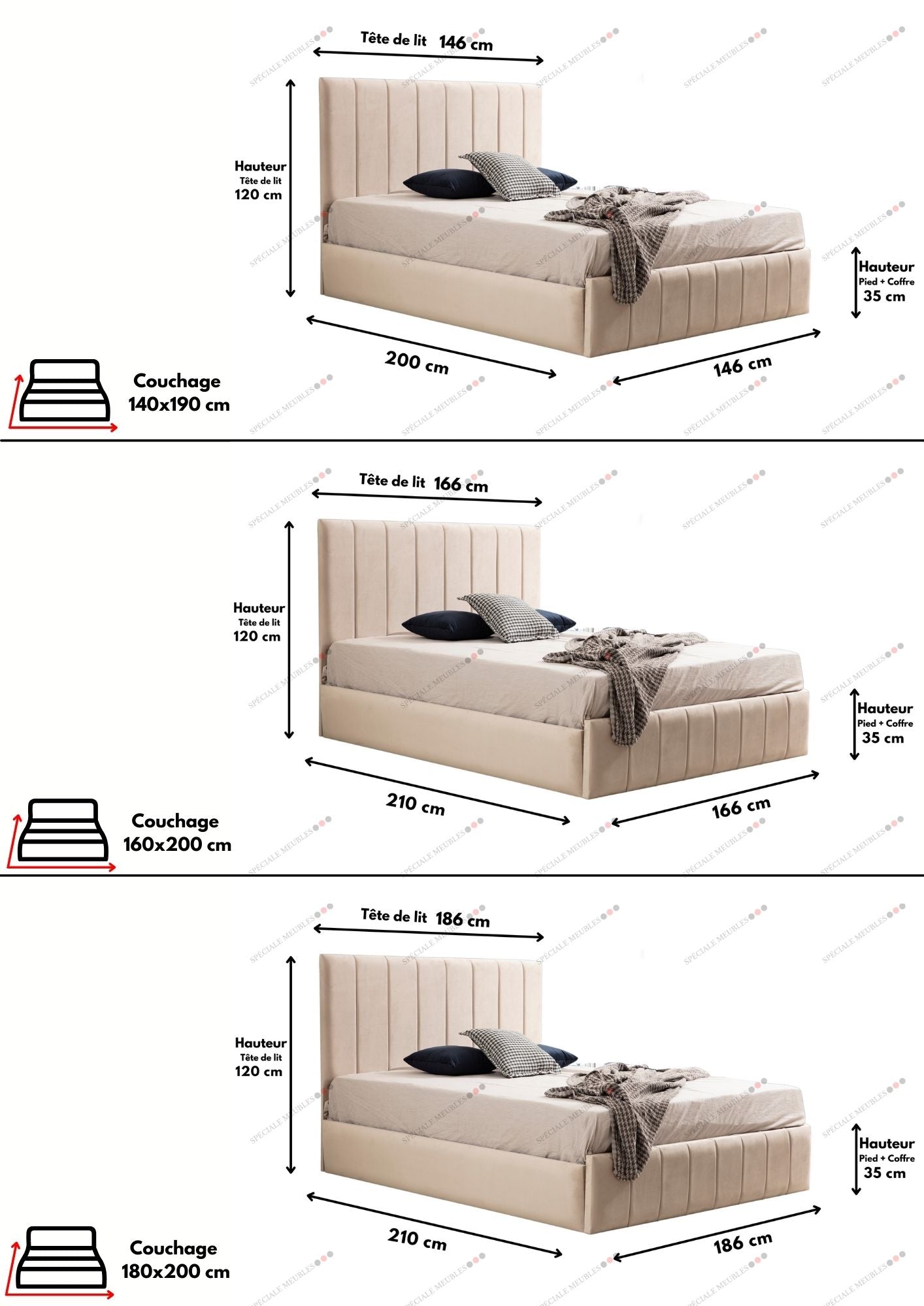 Cadre De Lit POLO BEIGE - Velours