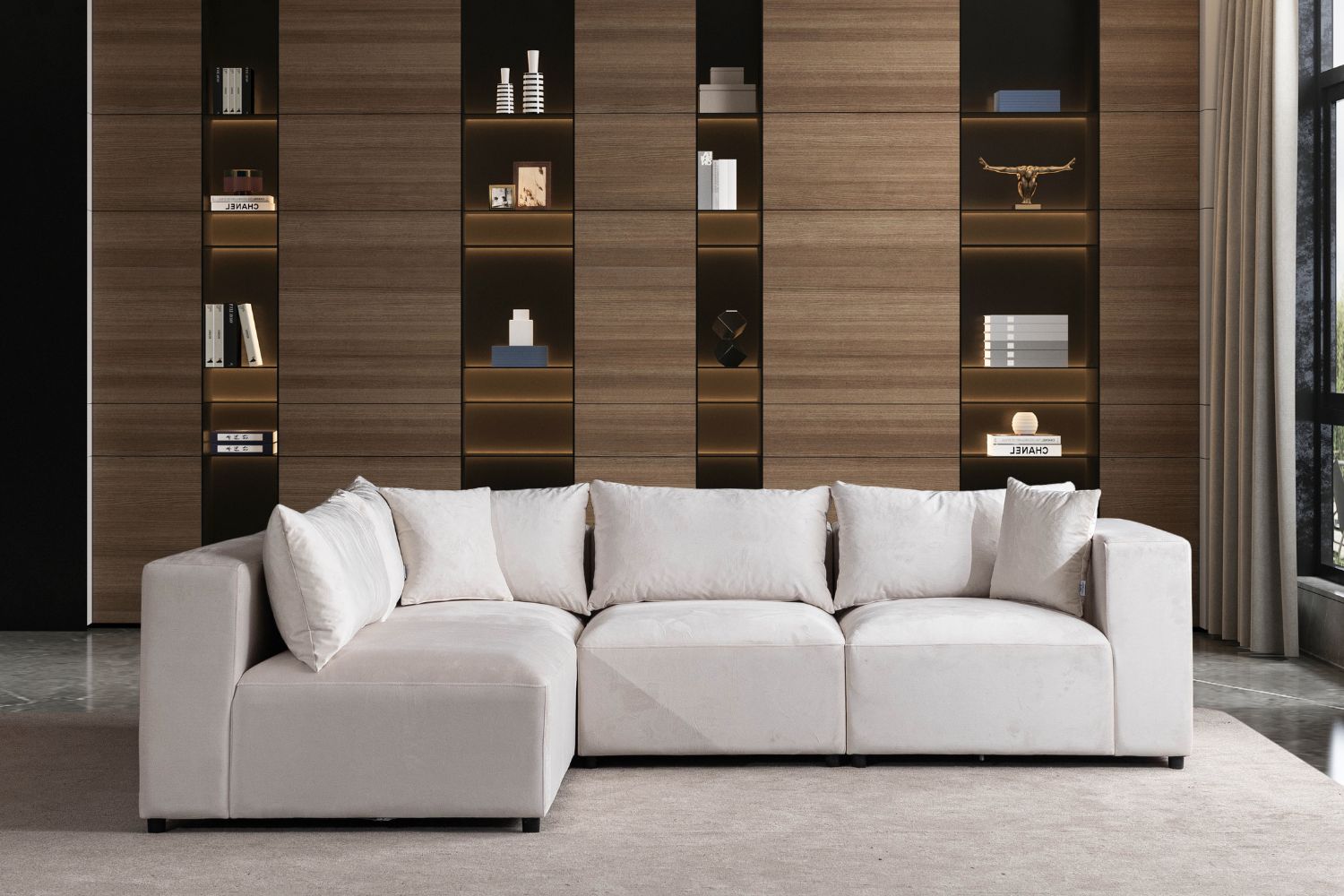 Canapé Azra Modulable Velours Blanc cassé