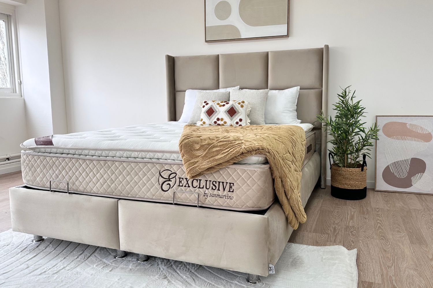 Lit Coffre RIO BEIGE - Velours