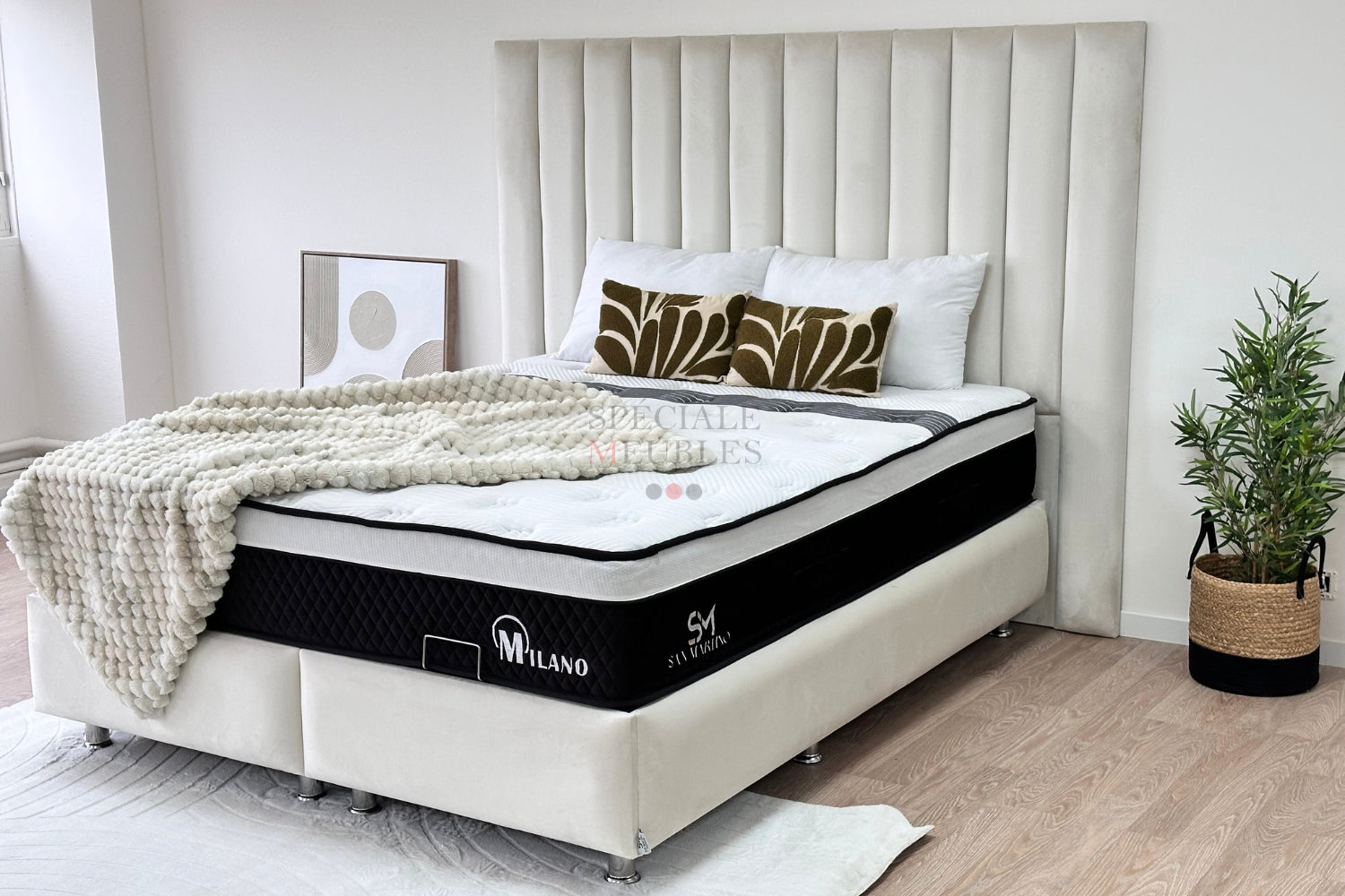 Lit Coffre ATHENA BLANC CASSE - VELOURS