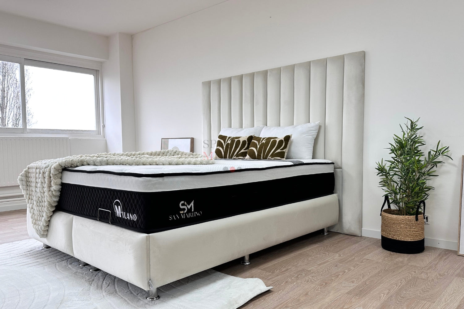 Lit Coffre ATHENA BLANC CASSE - VELOURS