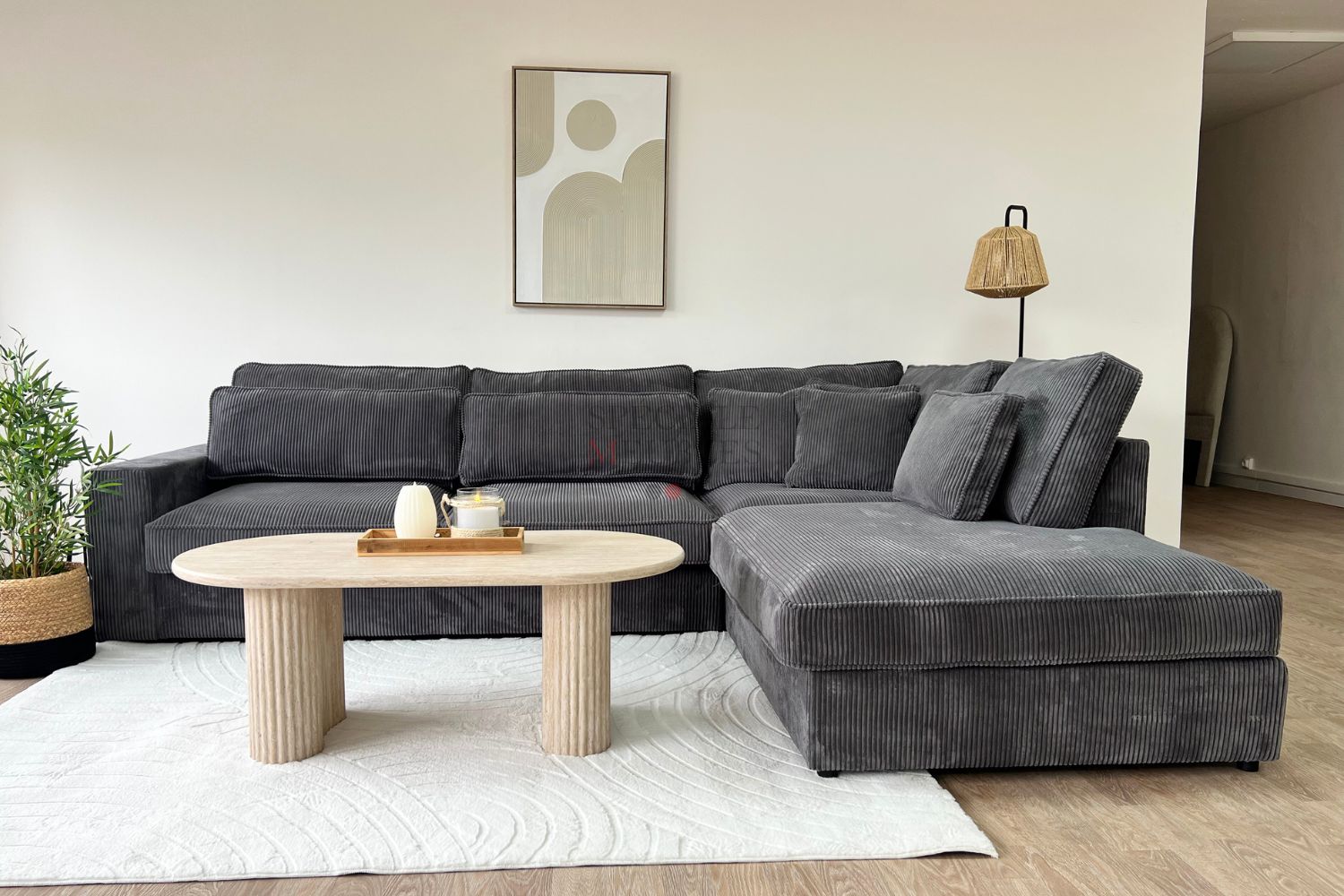 Canapé D'angle Lexus Côtelé Gris Anthracite