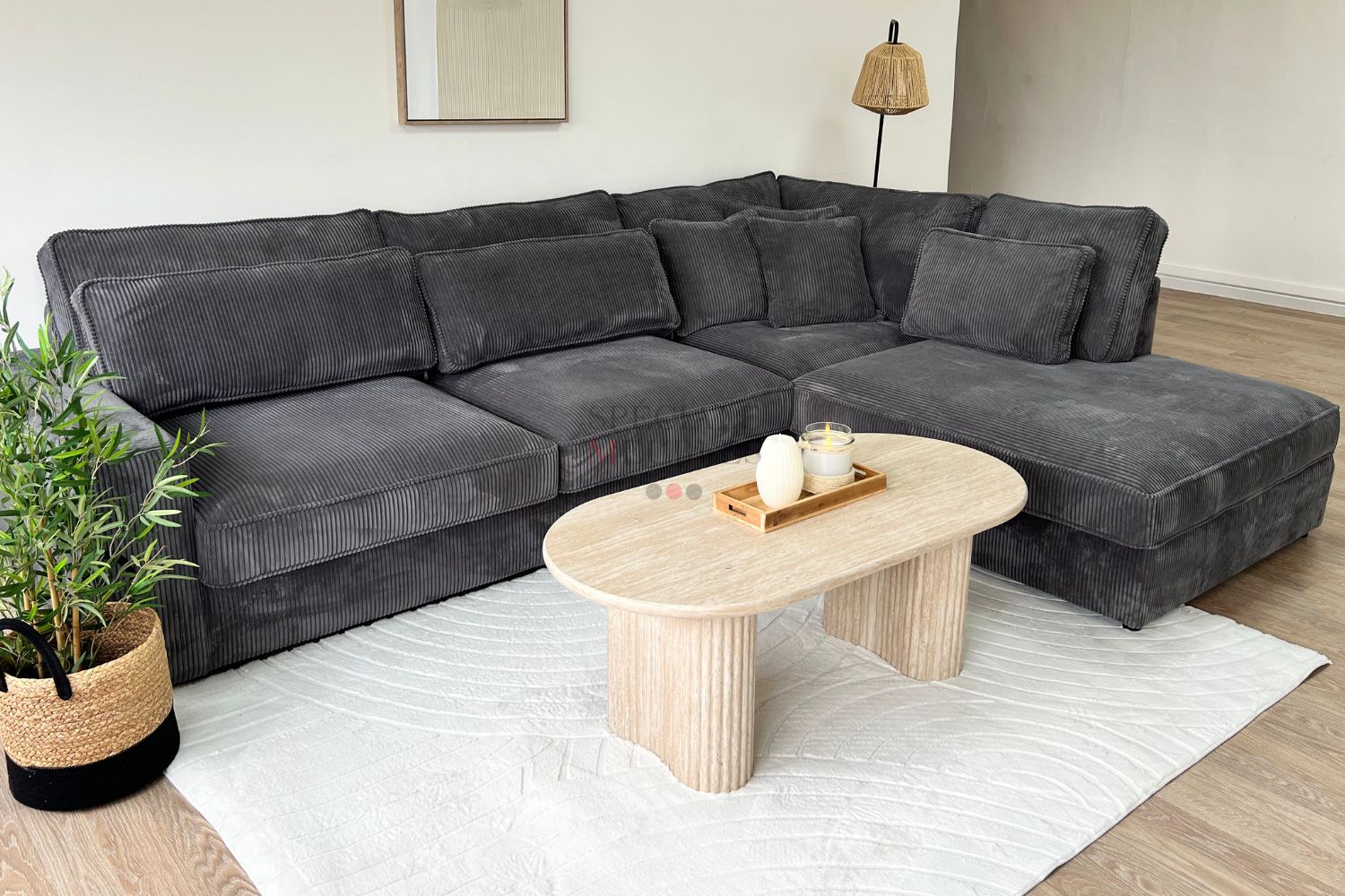 Canapé D'angle Lexus Côtelé Gris Anthracite