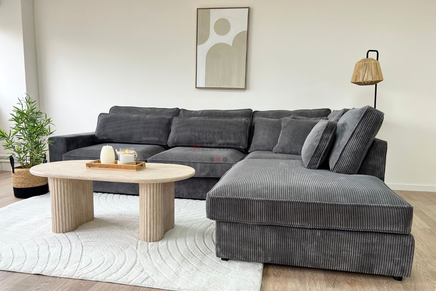 Canapé D'angle Lexus Côtelé Gris Anthracite