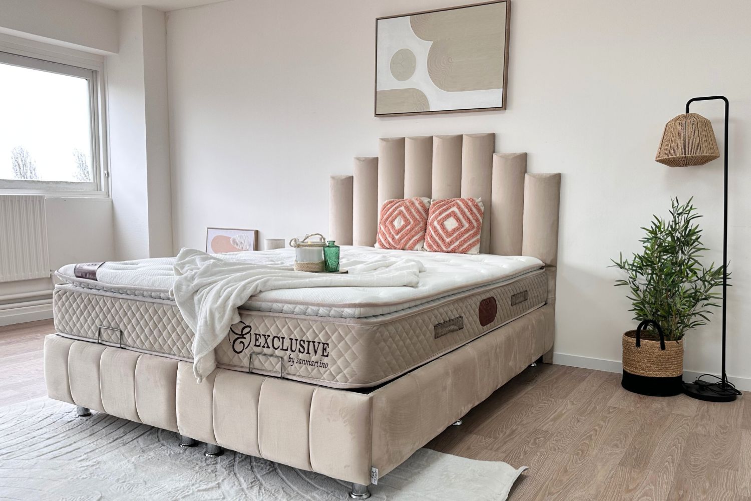 Lit Coffre NATURA BEIGE - Velours