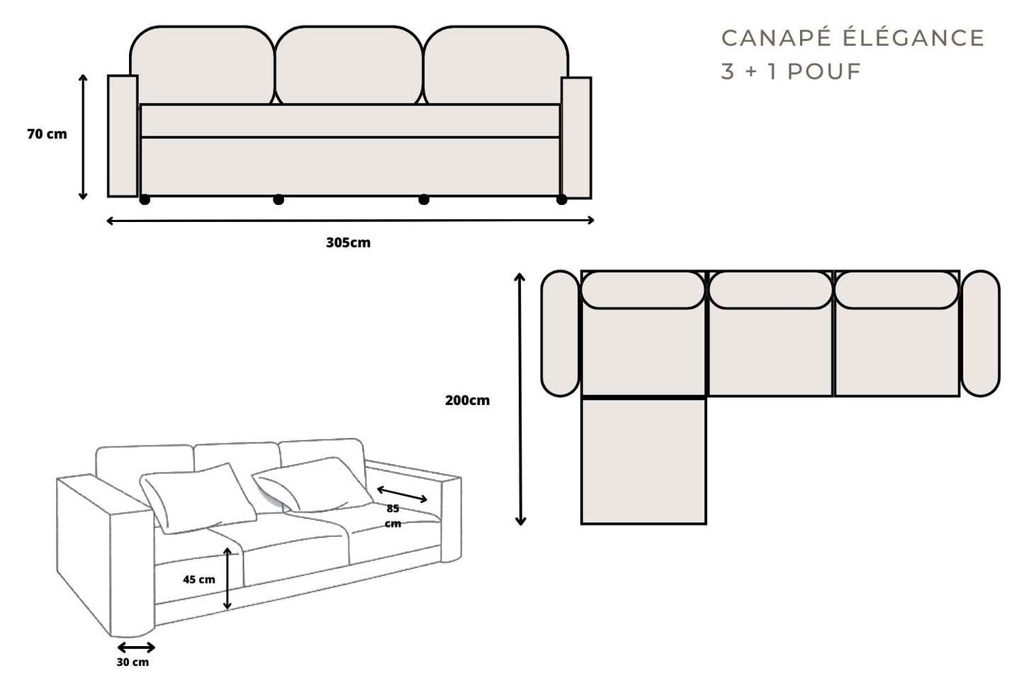 Canapé Elégance Laine Bouclée Modulable 3+1 Pouf