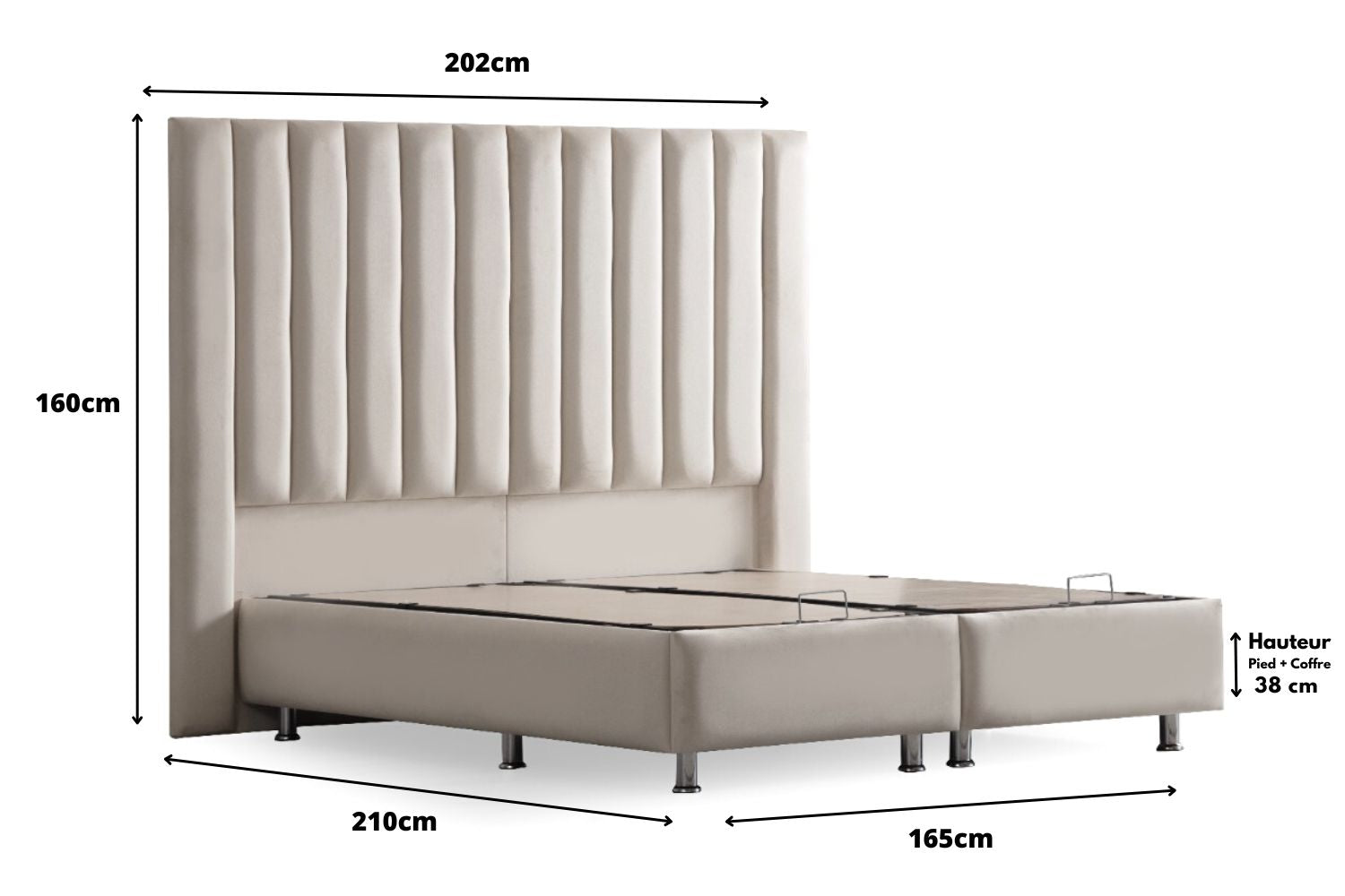 Lit Coffre ATHENA BLANC CASSE - VELOURS