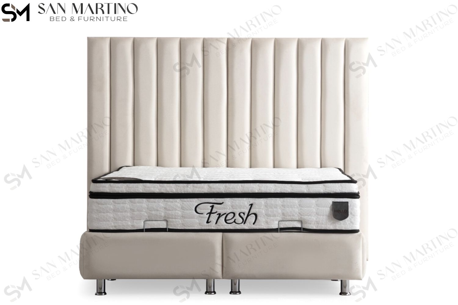 Lit Coffre ATHENA BLANC CASSE - VELOURS