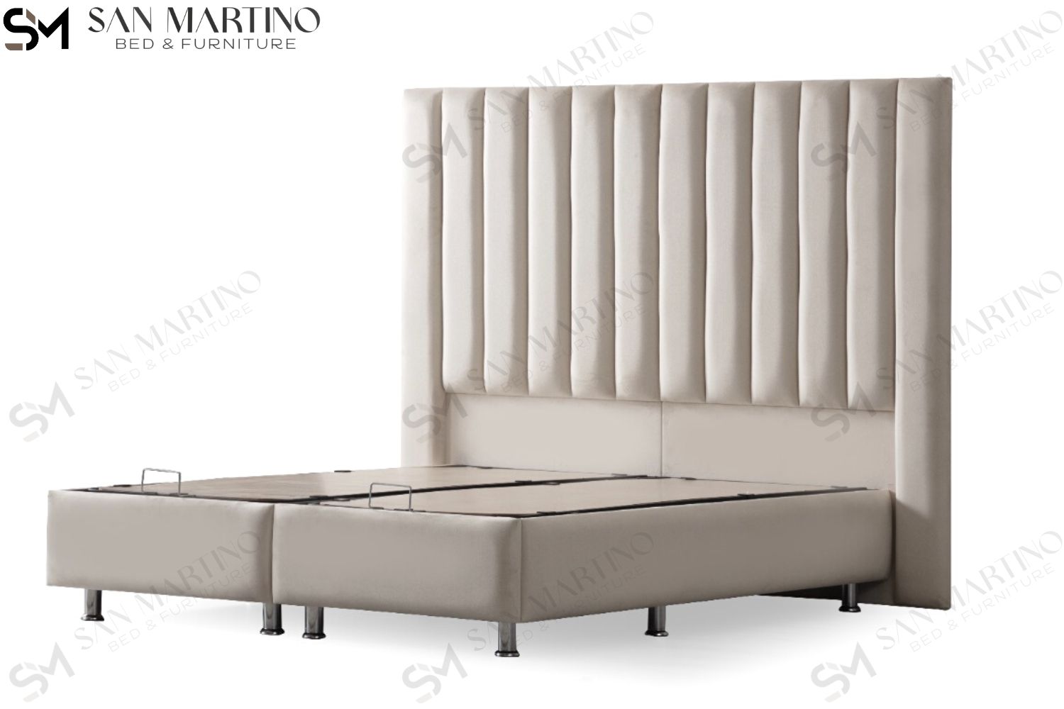 Lit Coffre ATHENA BLANC CASSE - VELOURS