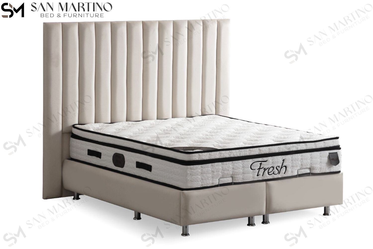 Lit Coffre ATHENA BLANC CASSE - VELOURS