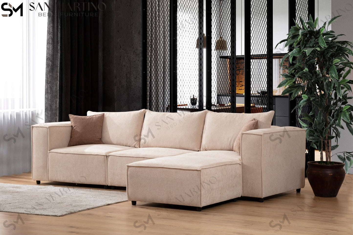 Canapé Elégance Laine Bouclée Modulable 3+1 Pouf