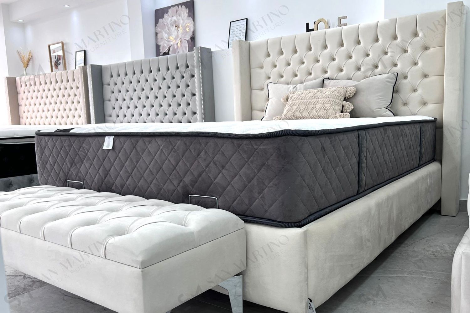 Lit Coffre BIANCA BLANC CASSE - Velours