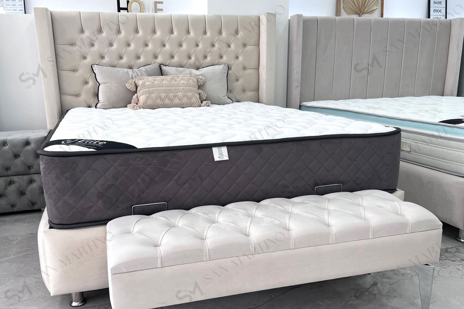 Lit Coffre BIANCA BLANC CASSE - Velours