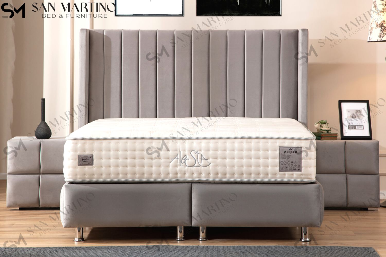 Lit Coffre TOKYO GRIS - Velours