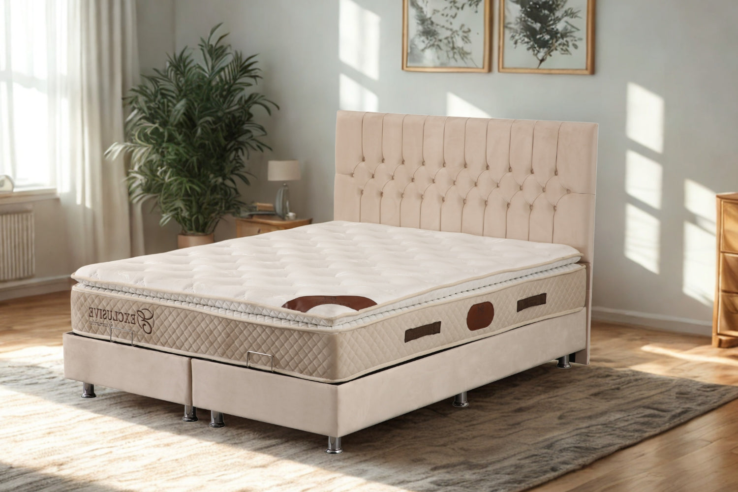 Lit Coffre HUGO BEIGE - Velours