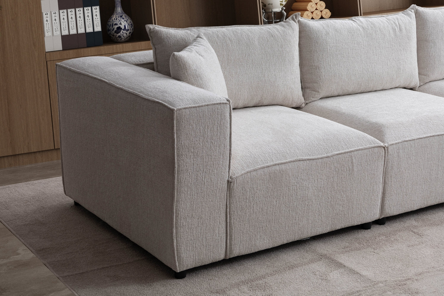 Canapé Elégance Chenille Modulable Blanc cassé 3+1 Pouf