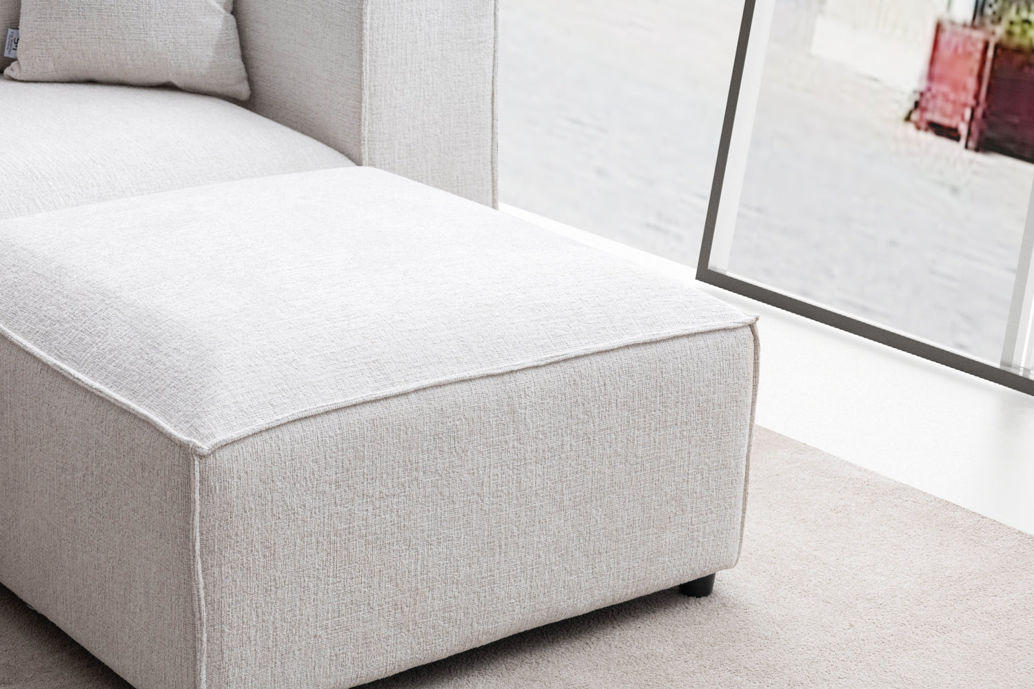 Canapé Elégance Chenille Modulable Blanc cassé 4+1 Pouf