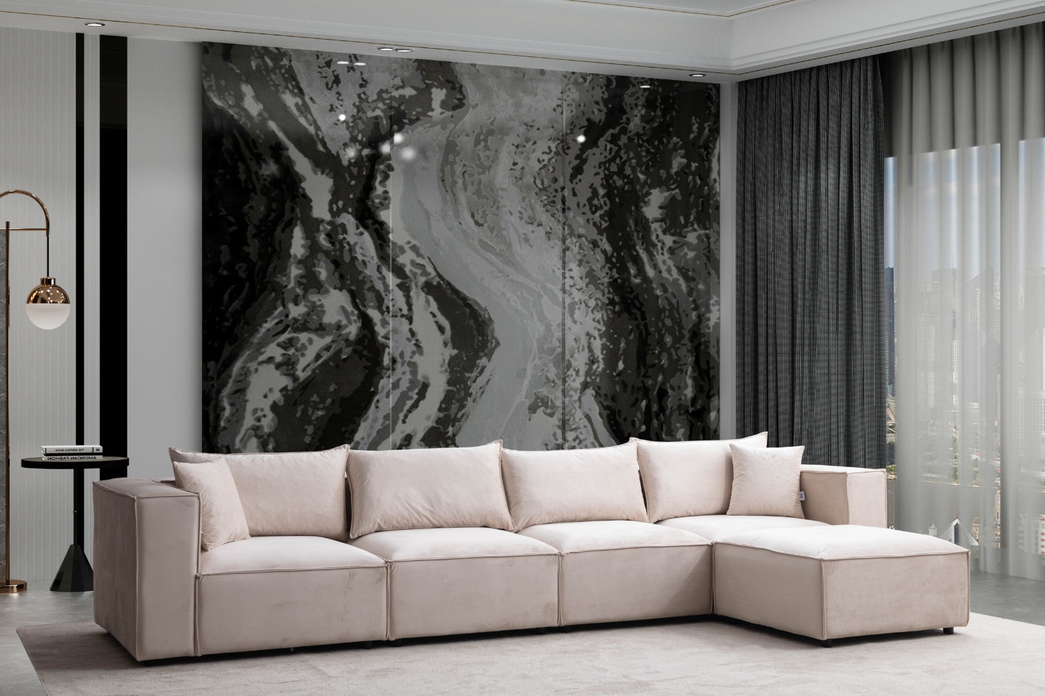 Canapé Elégance Velours Modulable 4+1 Pouf