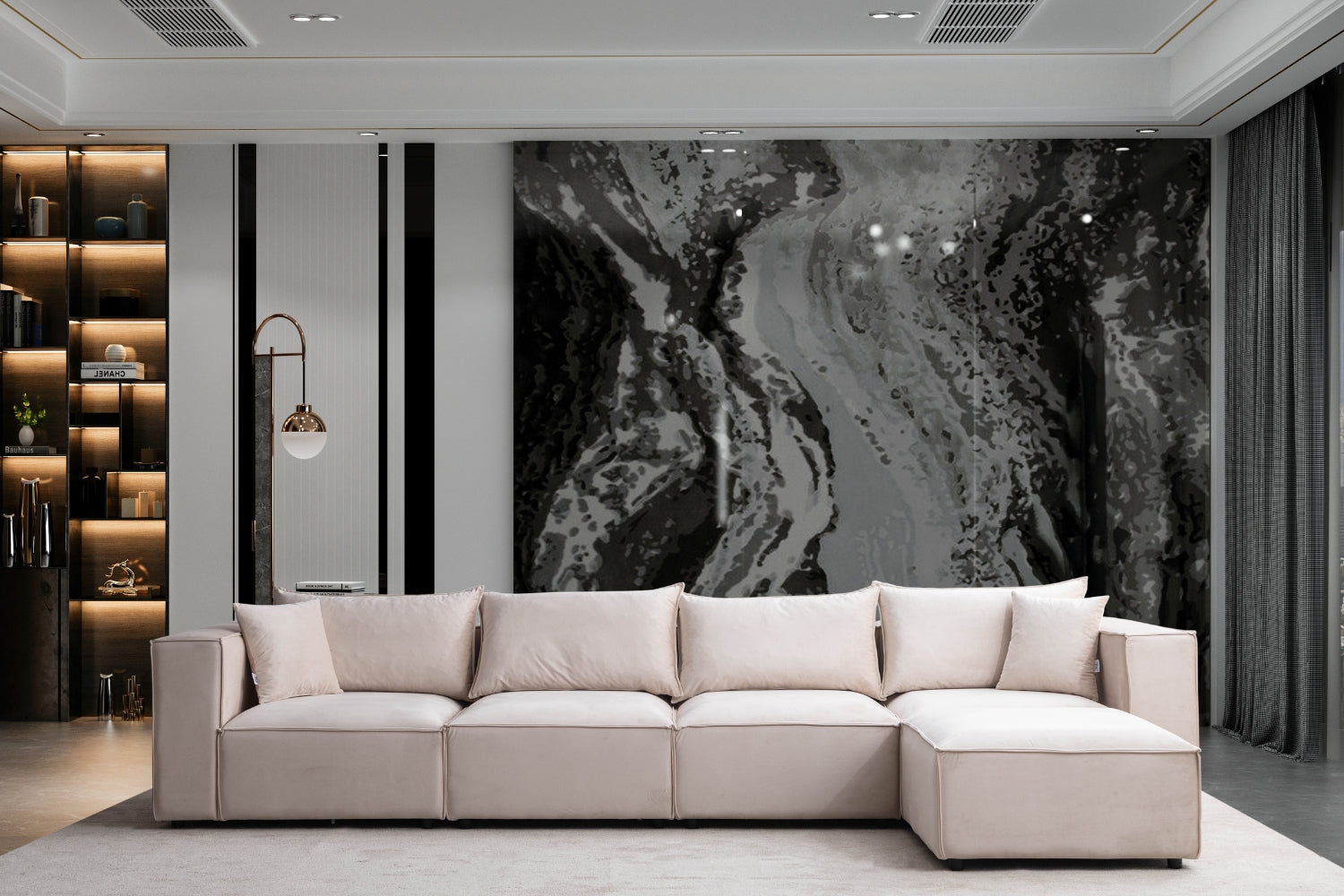 Canapé Elégance Velours Modulable 4+1 Pouf