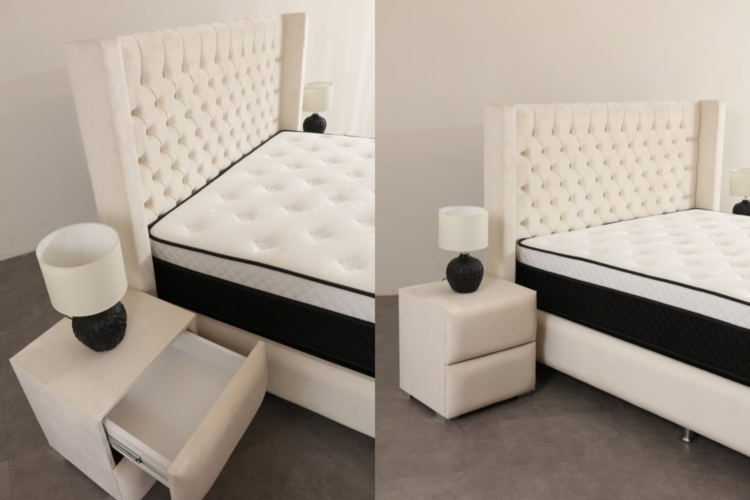 Lit Coffre BIANCA BLANC CASSE - Velours