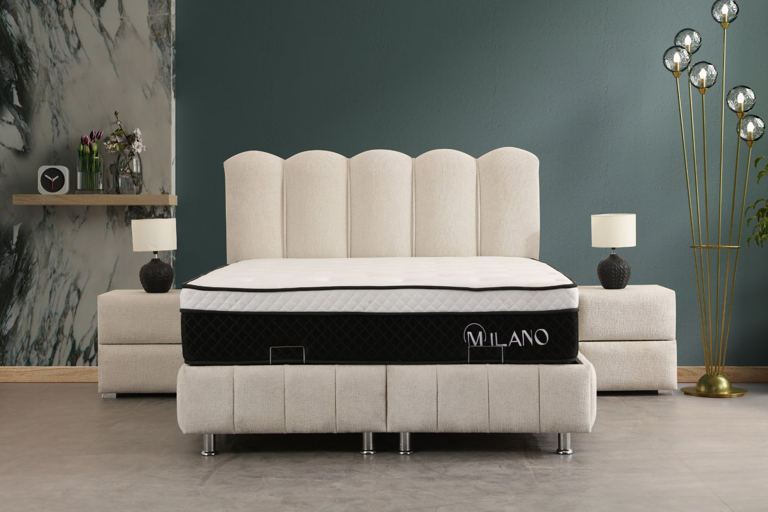 Lit Coffre ALYA Chenille Blanc Cassé