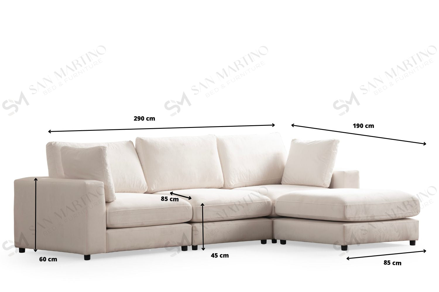 Canapé Julia Modulable Velours Blanc cassé 3+1 Pouf