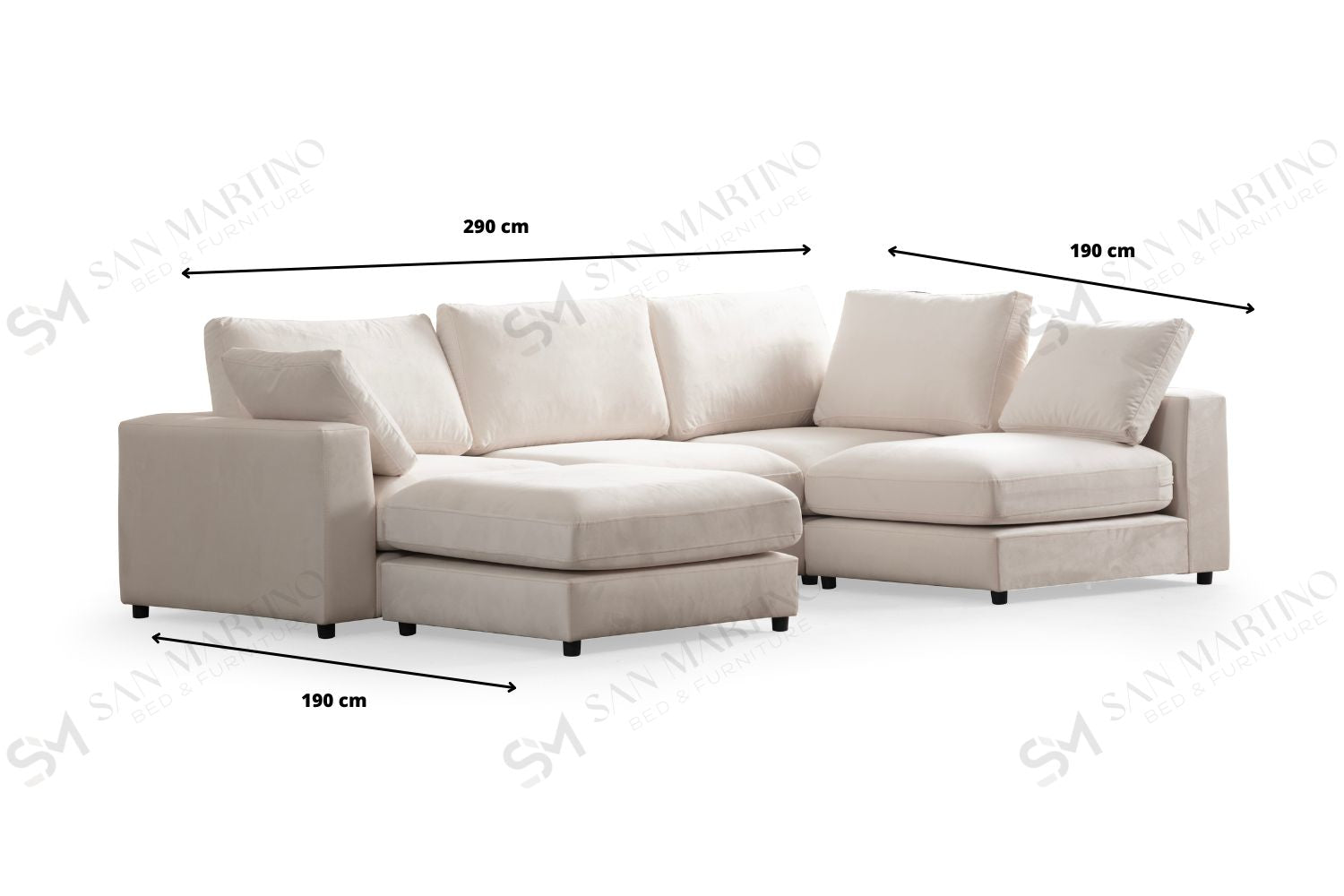 Canapé Julia Modulable Velours Blanc cassé 4+1 Pouf