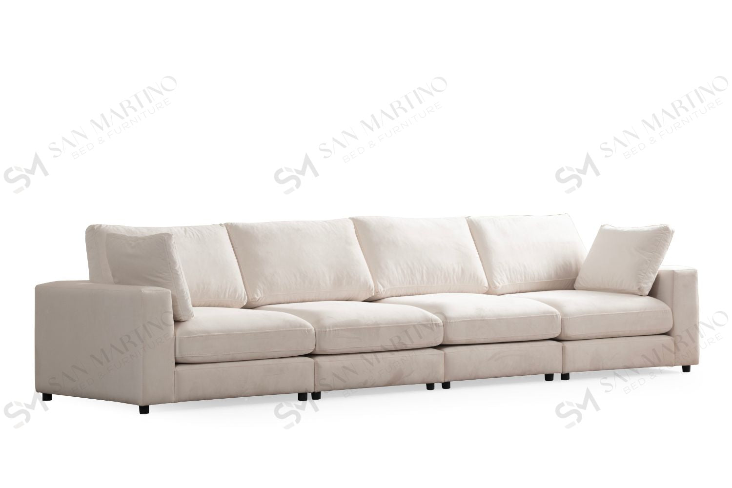 Canapé Julia Modulable Velours Blanc cassé 4+1 Pouf