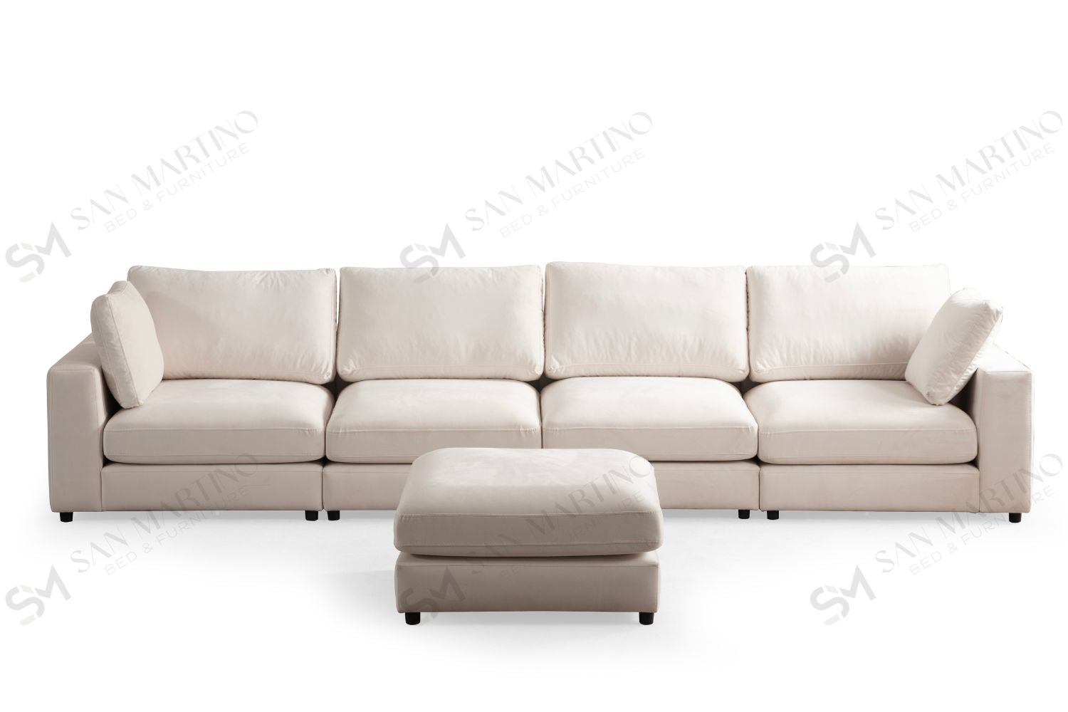 Canapé Julia Modulable Velours Blanc cassé 4+1 Pouf