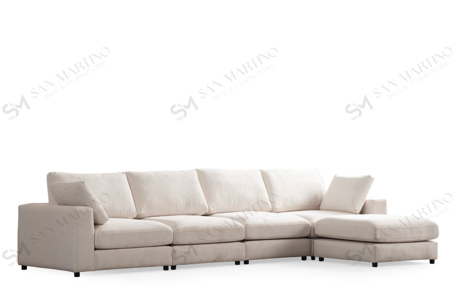 Canapé Julia Modulable Velours Blanc cassé 4+1 Pouf