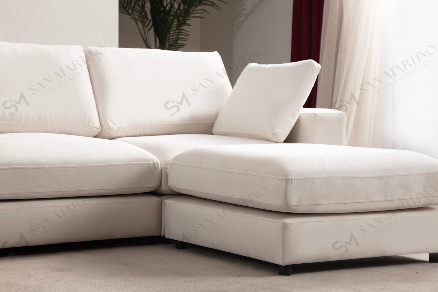 Canapé Julia Modulable Velours Blanc cassé 4+1 Pouf