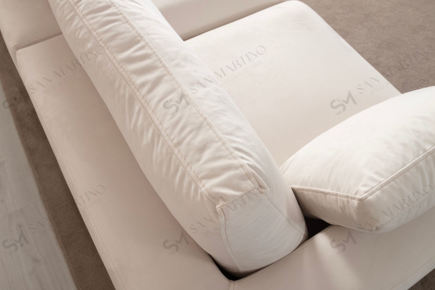Canapé Julia Modulable Velours Blanc cassé 4+1 Pouf