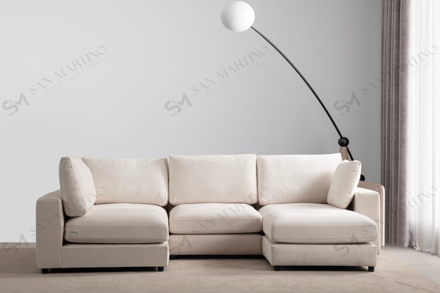 Canapé Julia Modulable Velours Blanc cassé 4+1 Pouf