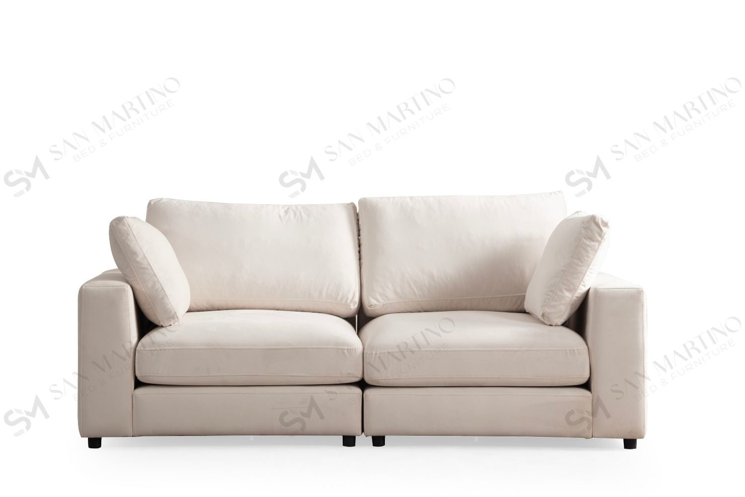 Canapé Julia Modulable Velours Blanc cassé 3+1 Pouf