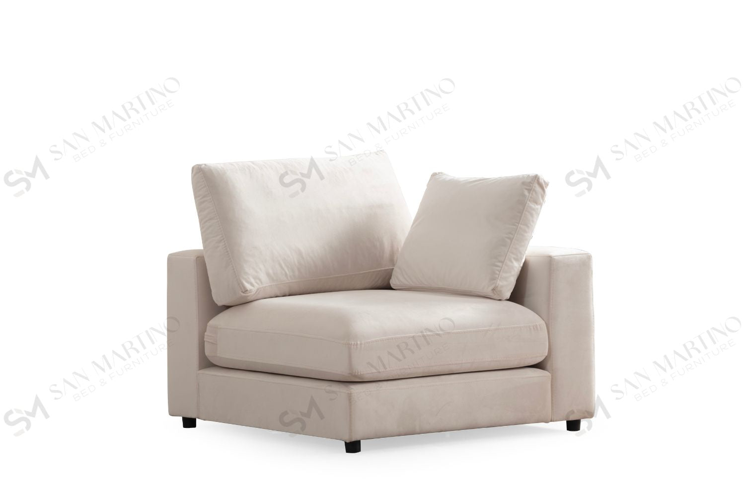 Canapé Julia Modulable Velours Blanc cassé 3+1 Pouf