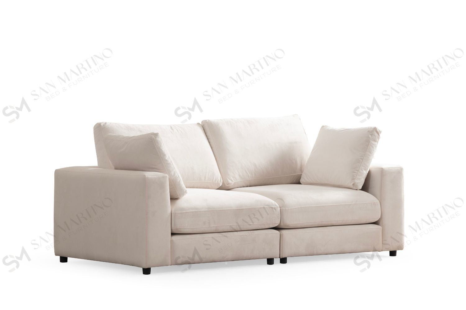 Canapé Julia Modulable Velours Blanc cassé 3+1 Pouf