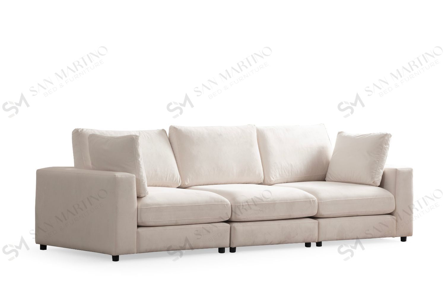 Canapé Julia Modulable Velours Blanc cassé 3+1 Pouf