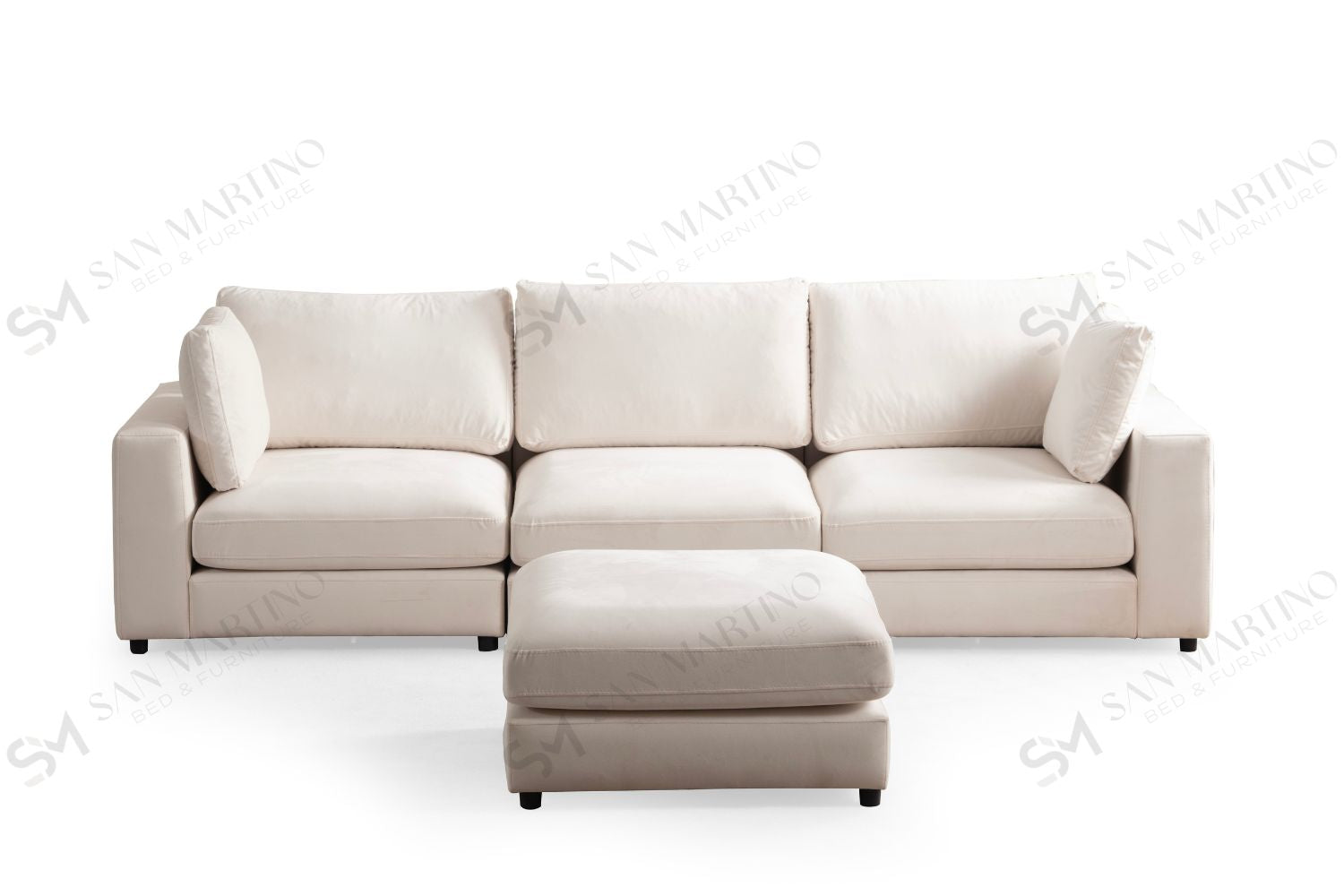 Canapé Julia Modulable Velours Blanc cassé 3+1 Pouf