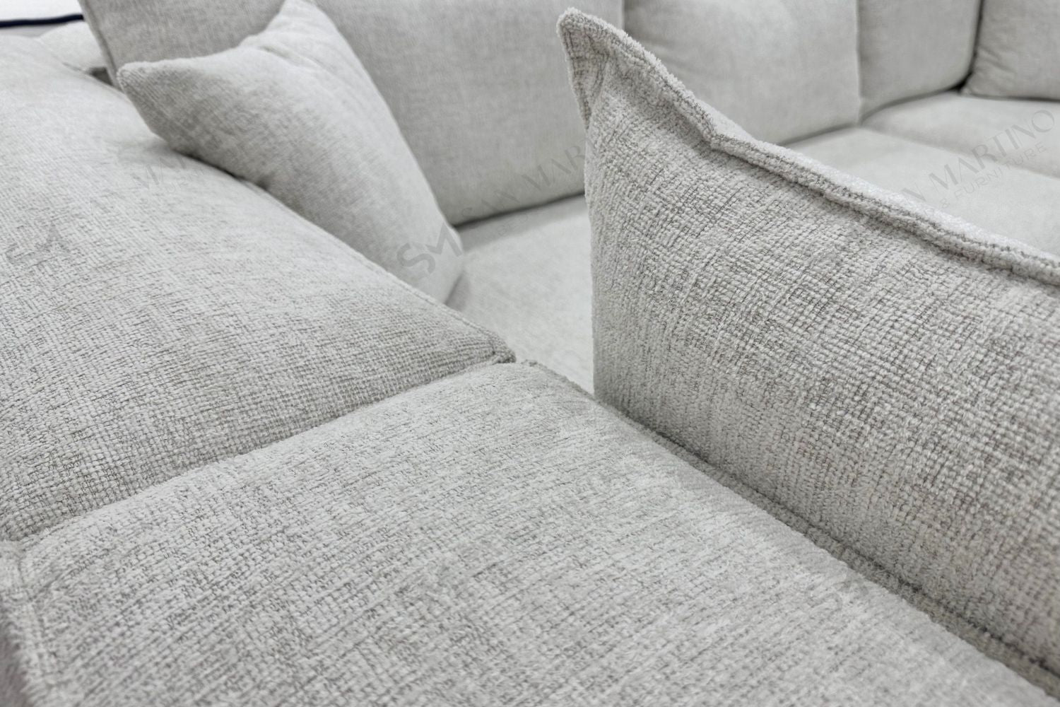 Canapé Elégance Chenille Modulable Blanc cassé 4+1 Pouf