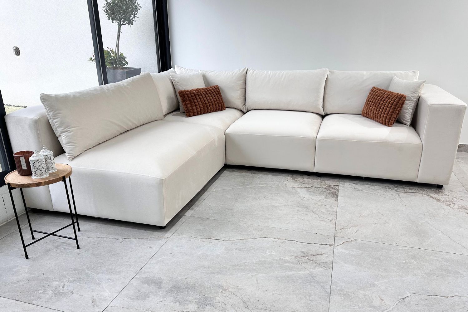 Canapé Azra Modulable Velours Blanc cassé