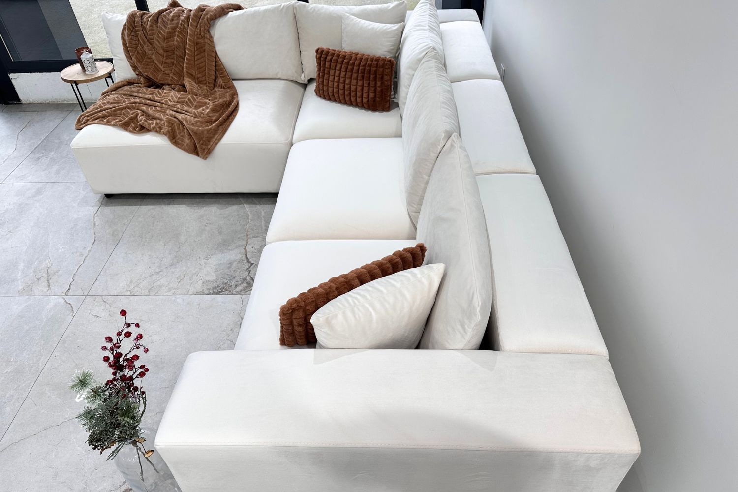 Canapé Azra Modulable Velours Blanc cassé