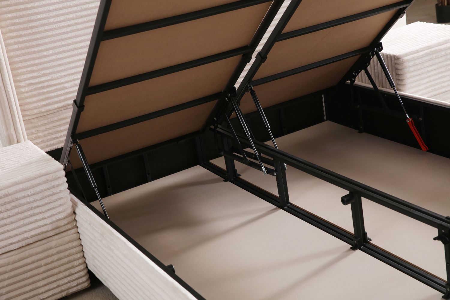 Lit Coffre CLARA CREME - Côtélé Blanc