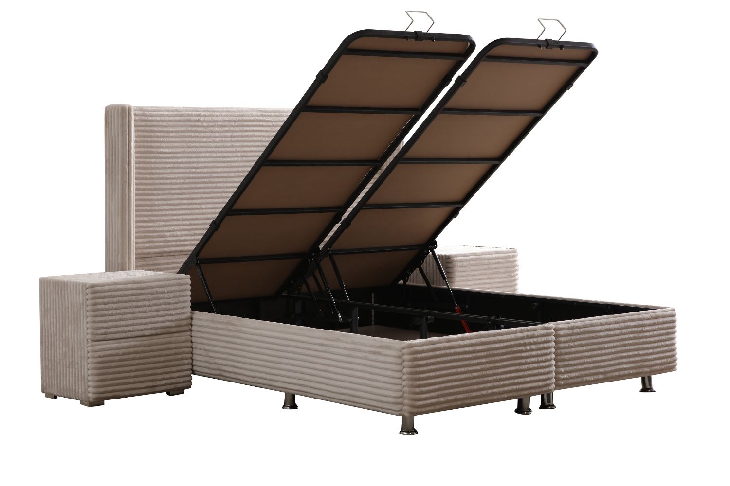 Lit Coffre CLARA CREME - Côtélé Blanc